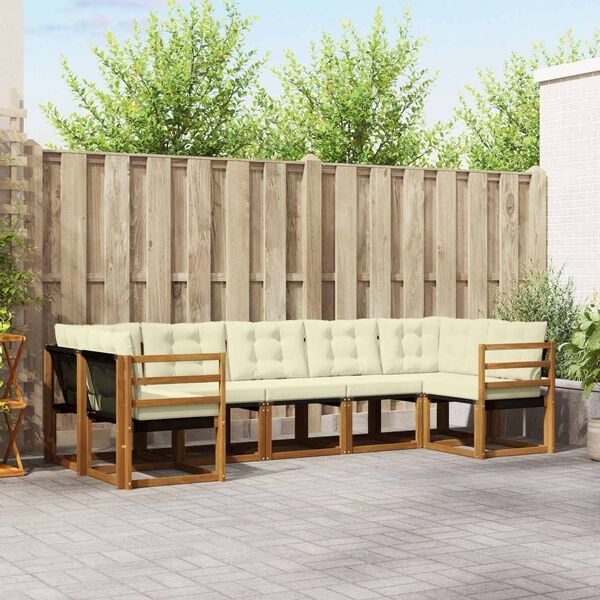 vidaXL Set de canapele de exterior cu pernă 7 pcs Natural și Negru