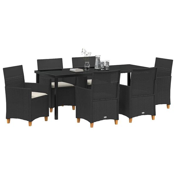 vidaXL Set de masă pentru grădină 7 pcs Negru poliratan
