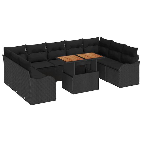 vidaXL Set de canapele pentru grădină 10 pcs Negru Rattan poli