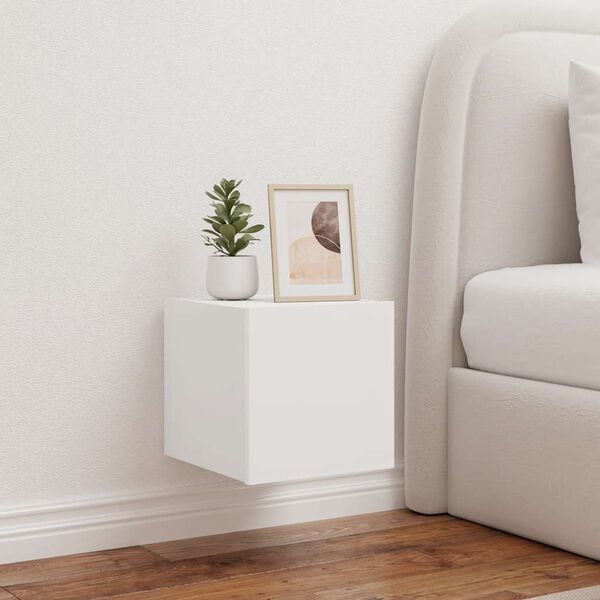 vidaXL Comodă TV de perete cu lumini LED, alb, 30,5x35x30 cm