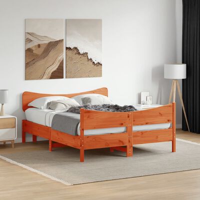 vidaXL Cadru de pat cu tăblie, maro ceruit, 140x190 cm, lemn masiv pin