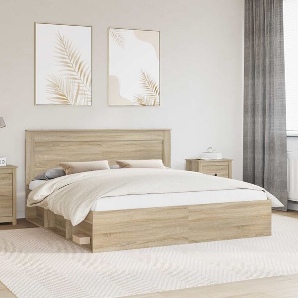 vidaXL Cadru de pat cu headboard Sonoma 180 x 200 cm Lemn de pin masiv