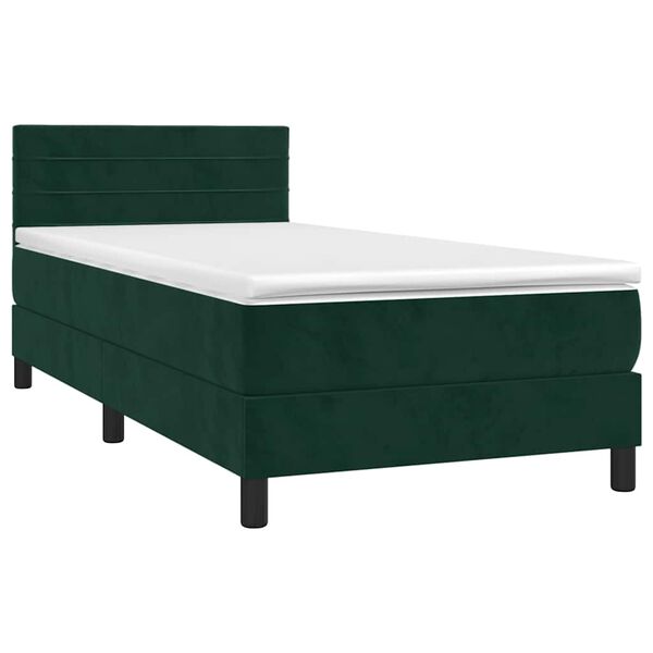 vidaXL Pat box spring cu saltea, verde &icirc;nchis, 90x200 cm, catifea