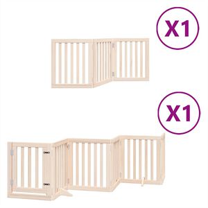 vidaXL Poartă de c&acirc;ini pliabilă cu ușă, 9 panouri, 450 cm, lemn plop