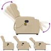vidaXL Fotoliu electric de masaj rabatabil cu ridicare, crem, textil