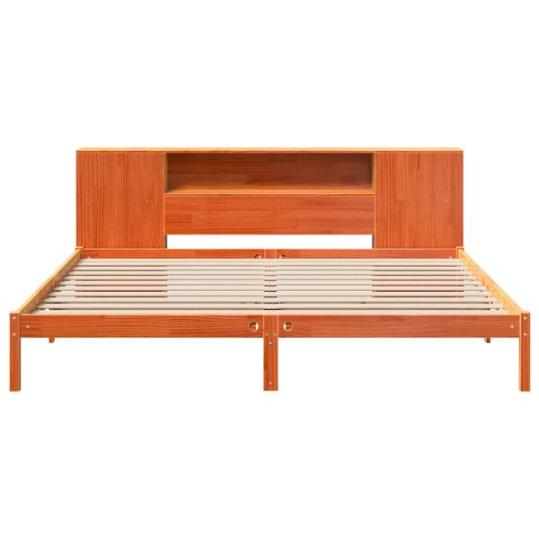 vidaXL Pat cu bibliotecă fără saltea maro 180x200 cm lemn masiv de pin