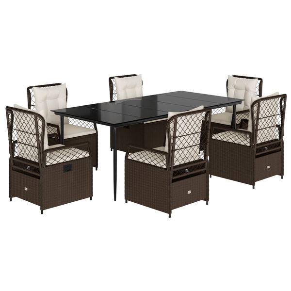vidaXL Set mobilier de grădină cu perne, 7 piese, maro, poliratan