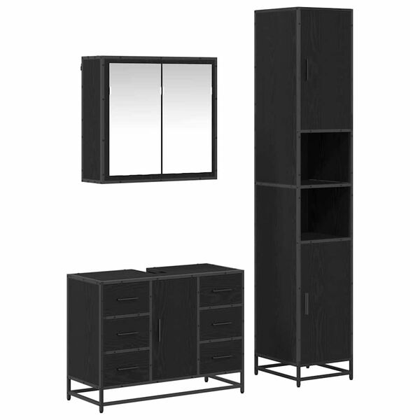 vidaXL Set de mobilier pentru baie 3 pcs Stejar Negru Lemn compozit