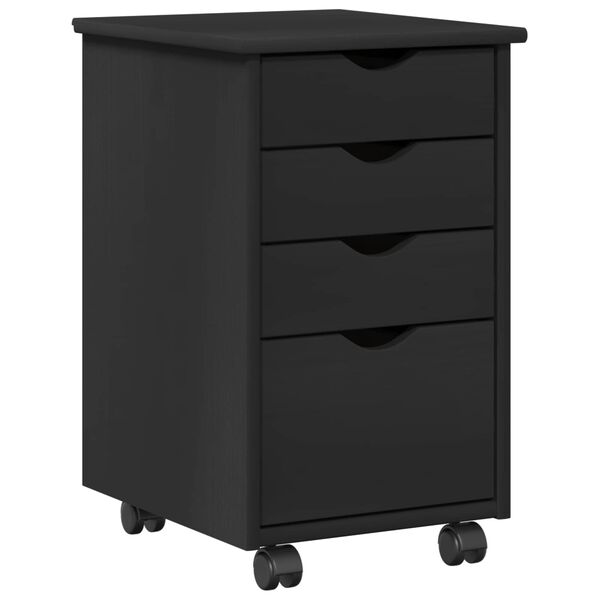 vidaXL Cabinet mobil cu roata Negru 34 x 39 x 56 cm Lemn de pin masiv