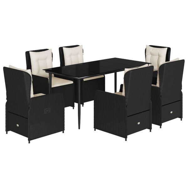 vidaXL Set mobilier de grădină cu perne, 7 piese, negru, poliratan