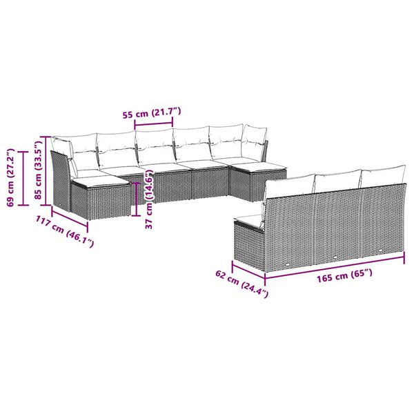 vidaXL Set canapele de grădină cu perne 10 piese gri deschis poliratan
