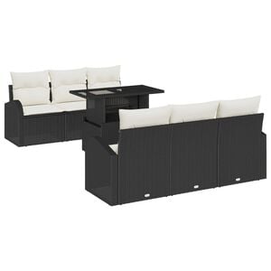 vidaXL Set de canapele pentru grădină cu pernă 7 pcs Negru Rattan poli