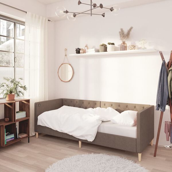 vidaXL Pat de zi cu saltea, gri taupe, 90x200 cm, textil, USB