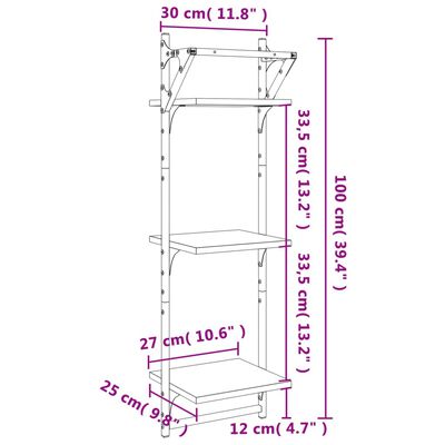 vidaXL Rafturi perete 3 niveluri/bare 2 buc negru 30x25x100cm