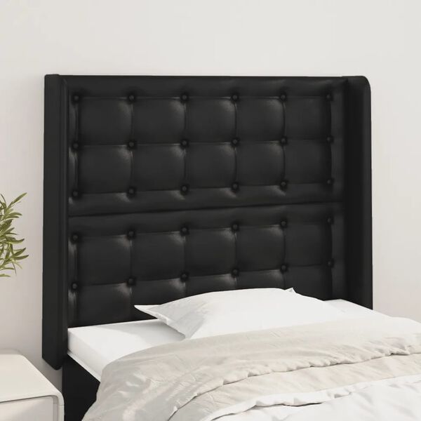 vidaXL Tăblie de pat cu aripioare, negru, 83x16x118/128 cm, piele eco