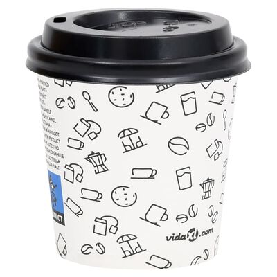 vidaXL Pahare de cafea de hârtie cu capace, 100 buc., alb/negru 120 ml