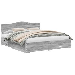 vidaXL Cadru de pat cu headboard Gri Sonoma 200 x 200 cm Lemn compozit