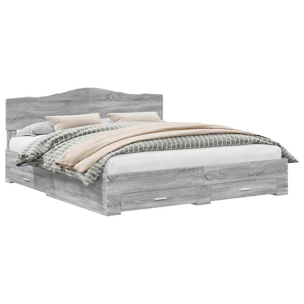 vidaXL Cadru de pat cu headboard Gri Sonoma 200 x 200 cm Lemn compozit