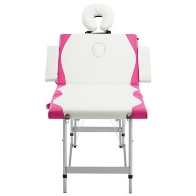 vidaXL Masă pliabilă de masaj, 4 zone, aluminiu, alb și roz