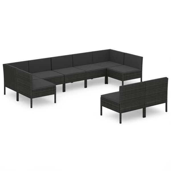 vidaXL Set mobilier de grădină cu perne, 9 piese, negru, poliratan