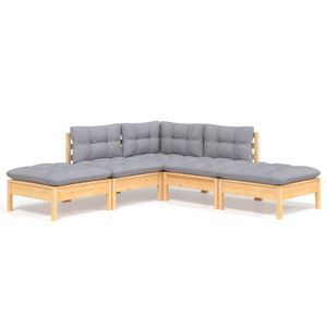 vidaXL Set mobilier grădină cu perne gri, 5 piese, lemn masiv de pin