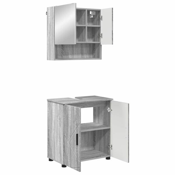 vidaXL Set de mobilier pentru baie Pe perete cu ușă 2 pcs Gri Sonoma