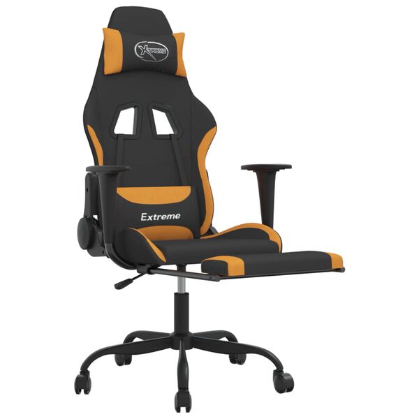 vidaXL Scaun de gaming cu masaj/suport picioare, negru / oranj, textil