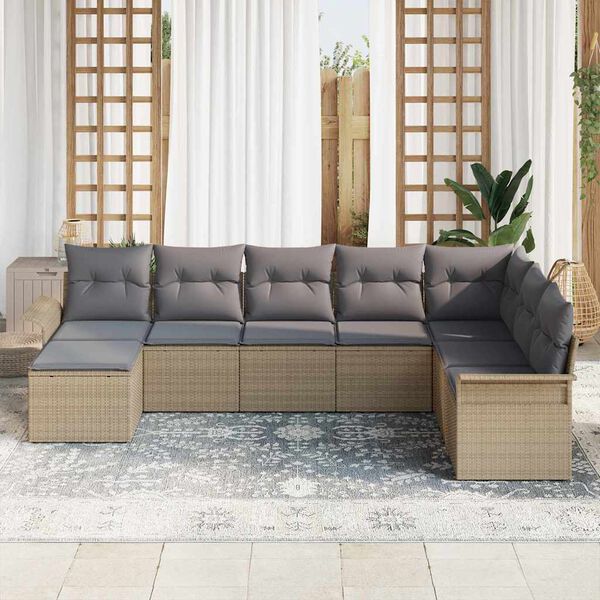 vidaXL Set de canapele pentru grădină cu pernă 8 pcs Bej Rattan poli