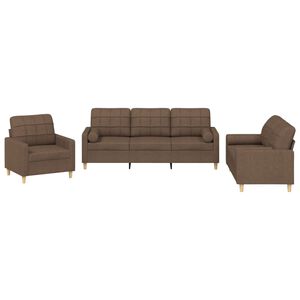 vidaXL Set de canapele cu perne, 3 piese, maro, textil