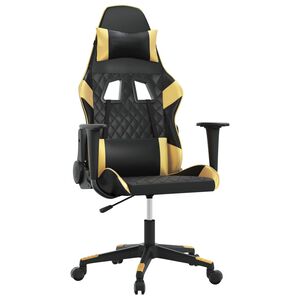 vidaXL Scaun de gaming de masaj, negru și auriu, piele ecologică