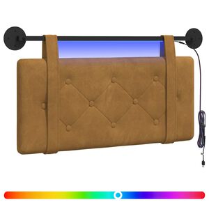 vidaXL Tăblie de pat suspendată Cu lumină LED Maro Catifea