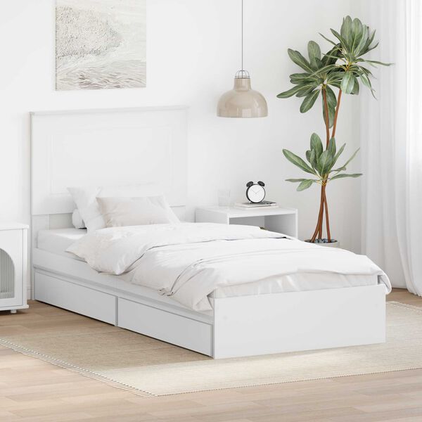 vidaXL Pat cu storage cu headboard Alb 90 x 190 cm Lemn compozit