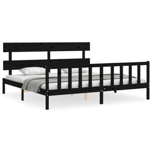 vidaXL Cadru pat cu tăblie 200x200 cm, negru, lemn masiv