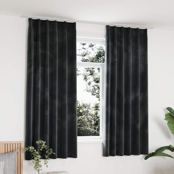 vidaXL Draperii opace, 2 buc., antracit, 140x175 cm, catifea, c&acirc;rlige
