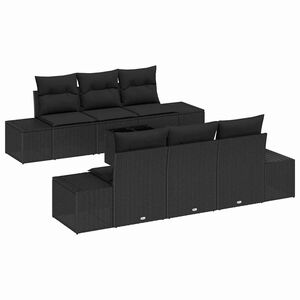 vidaXL Set de canapele pentru grădină cu pernă 8 pcs Negru poliratan