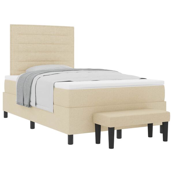 vidaXL Pat cu arcuri cu saltea cu headboard Crem 120 x 190 cm țesătură