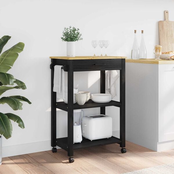 vidaXL Troler de Bucătărie Simplu Negru 88,5 x 40 x 60 cm