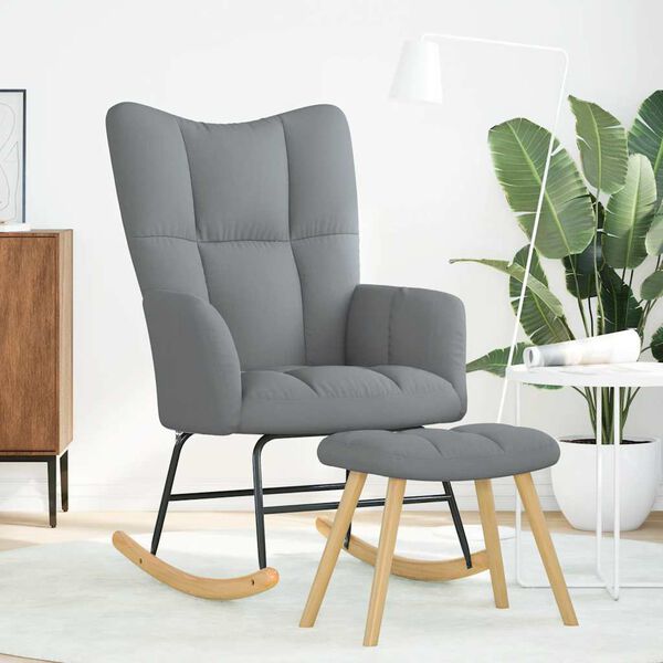 vidaXL Scaun balansoar cu taburet, gri deschis, textil