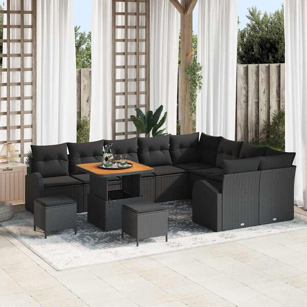 vidaXL Set de canapele pentru grădină 12 pcs Negru Rattan poli
