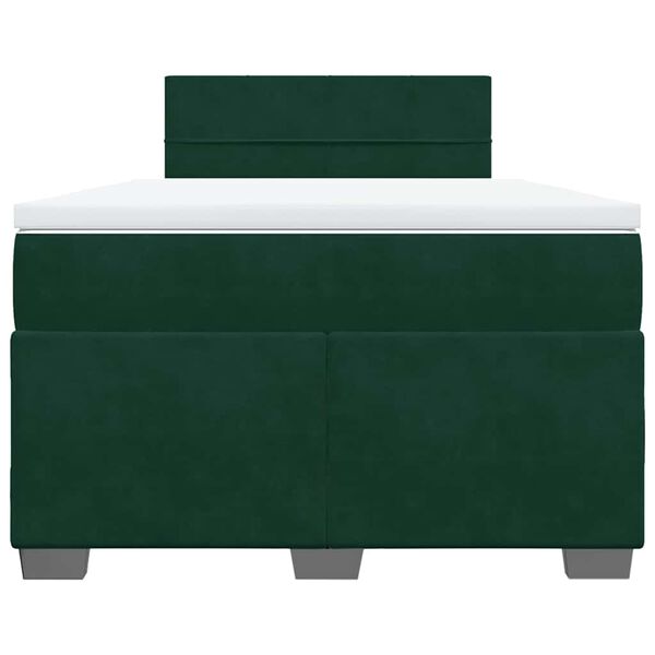 vidaXL Pat box spring cu saltea, verde &icirc;nchis, 120x200 cm, catifea