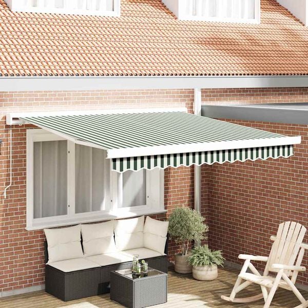 vidaXL Cortina Retractabilă Verde și alb 300 x 250 cm Stofă și Metal