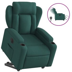 vidaXL Fotoliu electric rabatabil cu ridicare, verde &icirc;nchis, textil