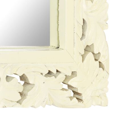 vidaXL Oglindă sculptată manual, alb, 110 x 50 cm, lemn masiv de mango