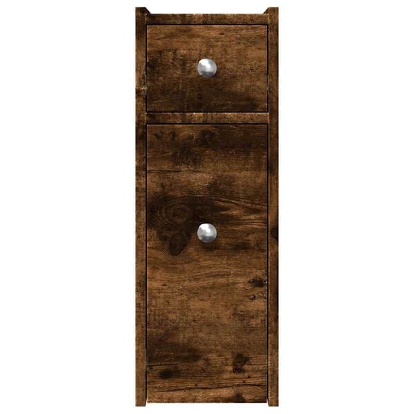 vidaXL Dulap de baie &icirc;ngust cu roți, stejar fumuriu, lemn prelucrat