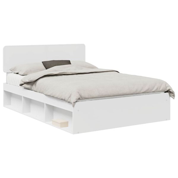 vidaXL Cadru de pat cu headboard Alb 150 x 200 cm Lemn de pin masiv