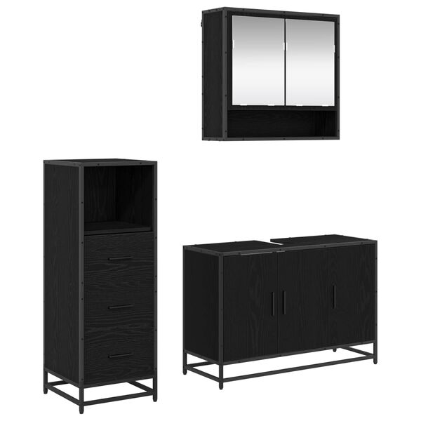vidaXL Set de mobilier pentru baie 3 pcs Stejar Negru Lemn compozit