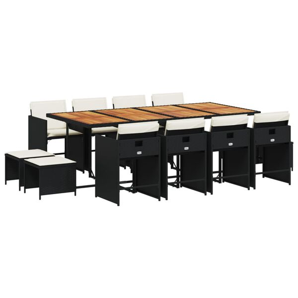 vidaXL Set mobilier de grădină cu perne, 13 piese, negru, poliratan