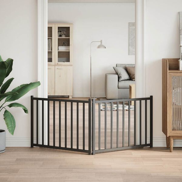 vidaXL Poartă pentru c&acirc;ini pliabilă 2 panouri negru, 160 cm, lemn brad