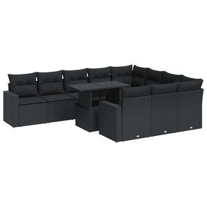 vidaXL Set canapele de grădină cu perne, 11 piese, negru, poliratan
