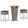 vidaXL Set mobilier bar de grădină, cu perne, 3 piese, gri, poliratan